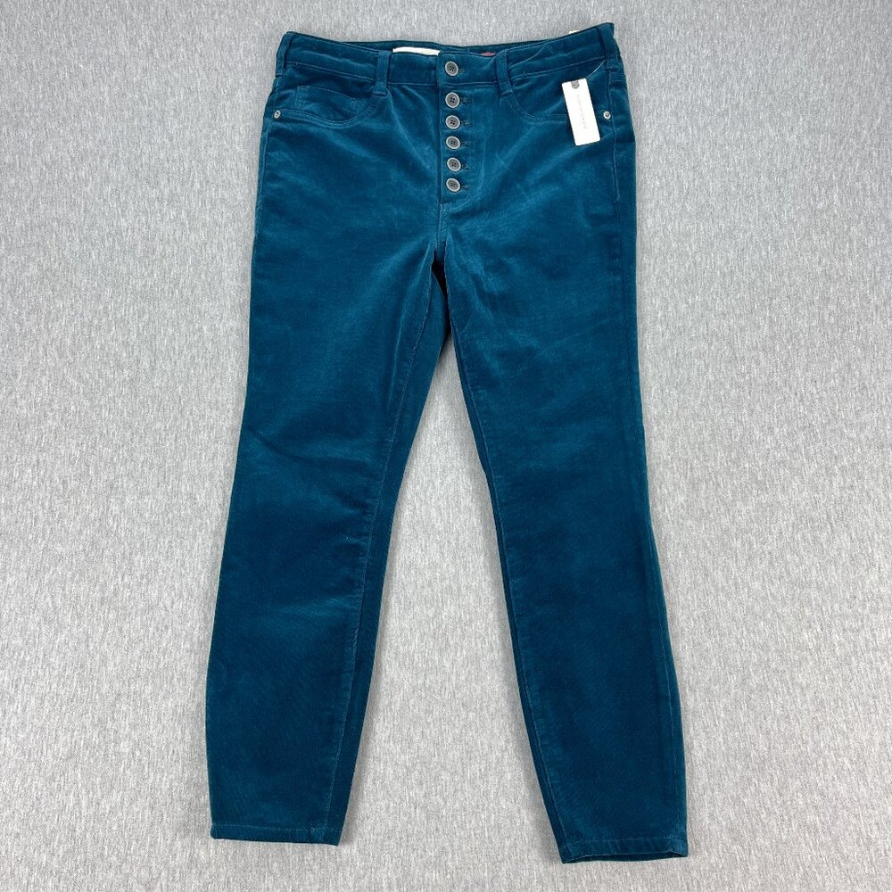 Anthropologie Pilcro Pants Womens 31 High-Rise Skinny Teal Pinwale Corduroy NEW